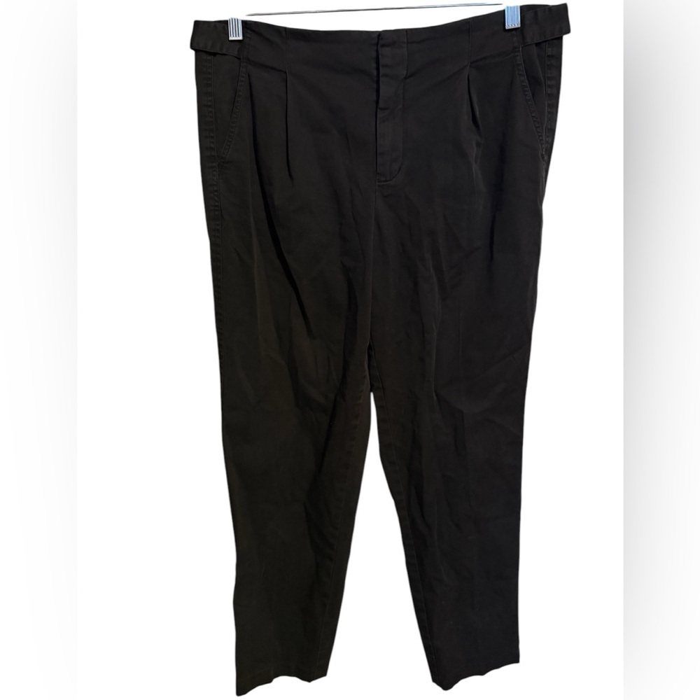 Vince. Cotton Side Buckle Pleat Front Stretch Black Trousers pants women’s Sz 10